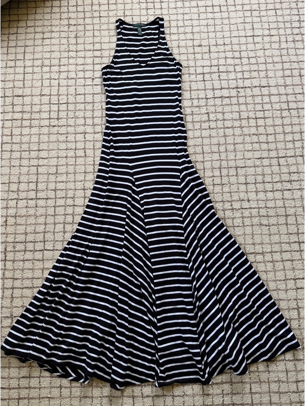 LAUREN RAPLH LAUREN striped black white minimalist preppy swing maxi dress L